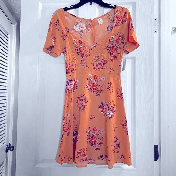 Abound Peach Floral Mini Dress Sz XS NWT - Picture 1 of 6